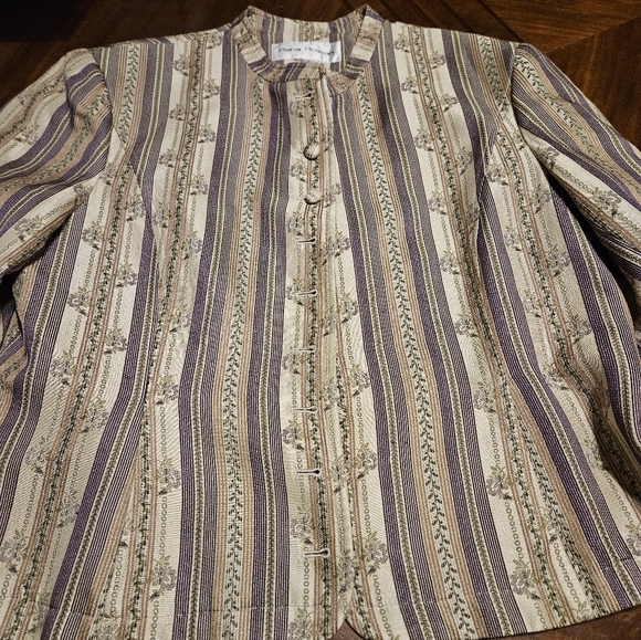 Vtg Rena Rowan Womens Silk Blend Blazer Jacket Gold Purple Floral Print Plus - Picture 2 of 14